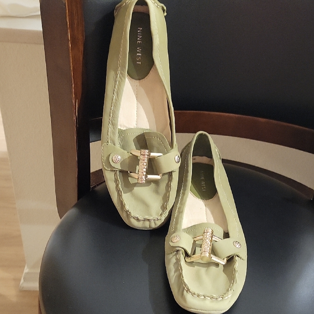 Nine West Green Loafers with Metallic Horsebit